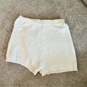 SHEIN Fuzzy Waffle Knit Lounge Shorts in Off White